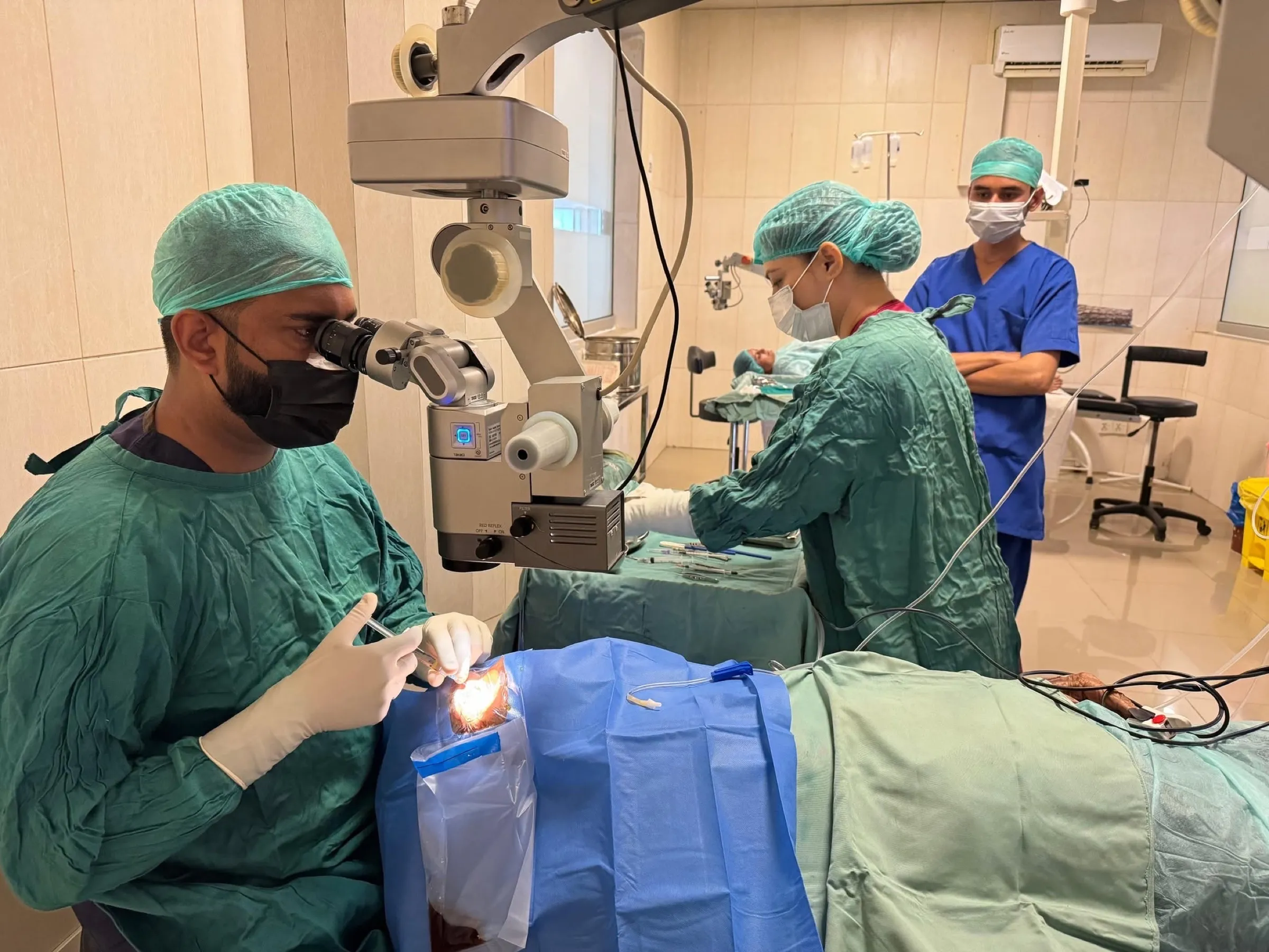 Two cataract operating stations running in parallel on a funded eye surgery list